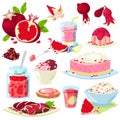 Pomegranate vector fresh fruity food dessert ice cream or cake with garnet and sweet fruit of pomegranate-tree Royalty Free Stock Photo