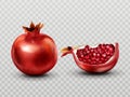 Pomegranate whole and slice with seeds isolated