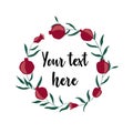 Pomegranate Wreath card design with space for your text. Royalty Free Stock Photo