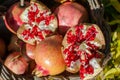 Pomegranates in the basket, seasonal fruit.