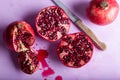 Pomegranates cut open with pomegrante seeds. Fruit minimalism creative concept Royalty Free Stock Photo