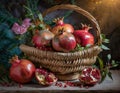 Basket with pomegranates Royalty Free Stock Photo