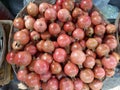 Pomegranates image in Basket  ,Selective Focus, Selective Focus on Subject, Background Blur ,Red Pomegranate Royalty Free Stock Photo