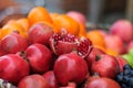 Pomegranates and oranges for sale in the markets in Asia. Royalty Free Stock Photo