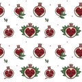 Pomegranates seamless pattern with cute hand drawn pomegranate fruits sketch symbols