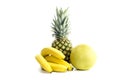 The pomelo fruit Citrus maxima, pineapple and bananas on white background Royalty Free Stock Photo