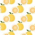 Pomelo fruit tropical exotic citrus, vector seamless pattern. Pummelo or shaddock fruits half cut and whole background.