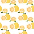 Pomelo fruit tropical exotic citrus, vector seamless pattern. Pummelo or shaddock fruits half cut and whole background.