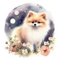 Pomeranian dog Watercolor Generative Ai