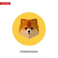 Pomeranian head vector flat icon on turquoise circular background.