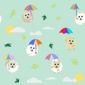 a pattern without a background of pomeranian puppies flying on colorful umbrellas Royalty Free Stock Photo