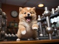 Pomeranian puppy lifts weights in tiny gym