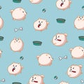 Pomeranian seamless pattern for textile, paper, fabric and clothes. Vector illustration