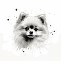 Pomeranian Watercolor Character Icon: Dramatic Black And White Portraits