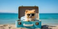 Pomeranians Beach Getaway Sunglasses Suitcase and Happiness - travel and holiday concept. Generative AI