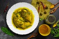 Pomfret in mustard gravy) is an authentic Bengali recipe which is made with pomfret fish.Pomfret fish curry Royalty Free Stock Photo