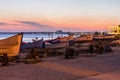 Pomorie, Bulgaria boats panorama, sunset