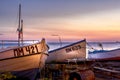 Pomorie, Bulgaria boats panorama, sunset