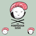 The Pompadour Sushi mascot illustration