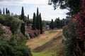 Pompeii garden, Italy. Blossom and spring concept. Ancient roman backyard with trees and flowers. Antique park