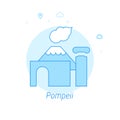 Pompeii, Italy Flat Vector Illustration, Icon. Light Blue Monochrome Design. Editable Stroke