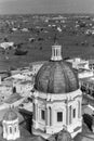 Pompeii, Italy, 1961 - Houses, countryside and farms form the backdrop to the dome of the sanctuary of the Madonna of Pompei Royalty Free Stock Photo