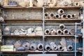 Pompeii, Italy, June 26, 2020 amphorae in an ancient warehouse