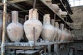 Pompeii, Italy, June 26, 2020 amphorae in an ancient warehouse