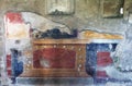 Pompeii, Italy, June 26, 2020 detail of a fresco from a Roman house Royalty Free Stock Photo