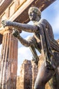 Pompeii in Italy, ruins of the antique Temple of Apollo with bronze Apollo statue, Naples