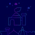 Pompeii, Italy Vector Line Icon, Illustration on a Dark Blue Background. Related Bottom Border