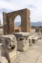 Forum of city destroyed by the eruption of the volcano Vesuvius, view of the frum and Temple of Jupiter, Pompeii, Italy