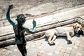 Pompeii ruins, dog sleeps in the impluvium of the house of faun Royalty Free Stock Photo