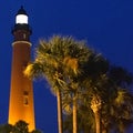 The Ponce Inlet Lighthouse glows on Florida Atlantic Coast Royalty Free Stock Photo