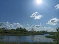 Pond and blue sky. Nature scenery in the spring Royalty Free Stock Photo