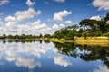 Pond and blue sky and white cloud