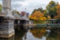 Pond in Boston Garden park on a cloudy day in fall season