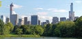 Pond in the central park in NYC. Central Park and Manhattan Skyline. Midtown Manhattan skyline viewed from Central Park Royalty Free Stock Photo