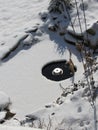 Pond with an electric heater melting the ice in winter Royalty Free Stock Photo