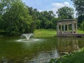 Pond with Fountain in Congress Park in Saratoga Springs, NY Royalty Free Stock Photo