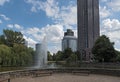 Pond and fountain in the Friedrich Ebert Anlage in Frankfurt, Germany