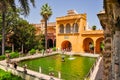 Pond with fountan in Seville Alcazar gardens, Andalusia, Spain