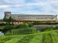 A Pond and Garden in Front of The Ark Encounter. Life Sized Noah`s ark