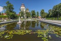 Pond and gardens at Baroque Ksiaz Castle, Hochbergs residence, Lower Silesia, Poland, Europe Royalty Free Stock Photo