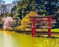 Brooklyn, NY - A landscape view of Brooklyn Botanic Garden`s Japanese Hill-and-Pond Garden Royalty Free Stock Photo