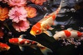 Pond goldfish lotus. Generate Ai