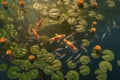 Pond goldfish lotus nature. Generate Ai