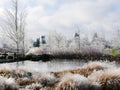 Icy landscape with pond