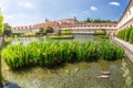 A pond with The Hercules ` Fountain at Wallenstein Garden. Prague Royalty Free Stock Photo