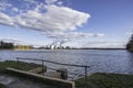 Pond landscape with the Jaenschwalde power plant Royalty Free Stock Photo